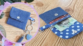 DIY Cute Easy Small Denim Wallet | Old Jeans Idea | DIY Keychain Wallet