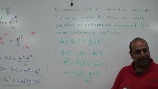 Problema: cálcular la aceleración de un corredor con una V0=4m/s que recorre 100m en 10 seg.