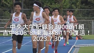 『吉中祐太 8'09"40組トップ/東海林宏一 8’12”27PB復活！』中央大学記録会 3000m1組  2023.7.30