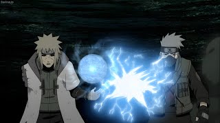 Minato and Kakashi combine wind and lightning techniques to finish off Madara