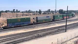 UP 8194 Leads Westbound Stack Train Passes Through West Colton Yard.