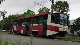 Хабаровск. Поездка на трамвае 71-608КМ (КТМ-8). б/н 398. Маршрут 5.