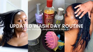 Updated relaxed hair Washday 💦 | Pre-poo, Shampoo, deep condition + blow dry