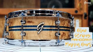 DEMO - Groove Drum Co. 14x5" Mappa Burl Blue Stripes over Mahogany Snare