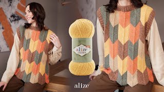 Alize Alpaca Royal ile Patchwork Süveter