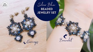 Silver Midnight Blue Beaded Bracelet. DIY Bracelet Earrings. Useful and easy idea. Beaded jewelry