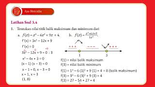 Tentukan nilai titik balik maksimum dan minimum dari (Latihan soal 3.4 Aplikasi Turunan)