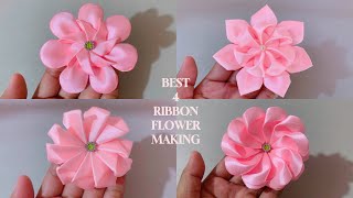 Best 4 Beautiful Ribbon Flower Making Idea | Amazing Ribbon crafts - How to Make flower - DIY Flores