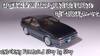 unboxing fullbuild AOSHIMA 1/24 AE86 SPRINTER TRUENO GT-APEX Late Ver. Scale Car Plastic Model