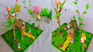 DIY how to make mini house of polymer clay paper chart#how decorate tree#birds#flowers#miniature