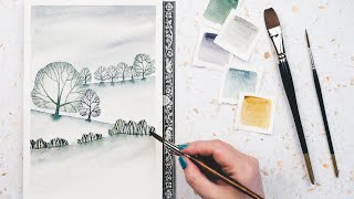 Winter Tree Watercolour Landscape | A step-by-step tutorial