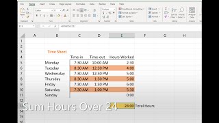 How to Sum Hours Over 24 in Excel - Time Sheet Example - Format Fix and Tutorial Excel/Google Sheets