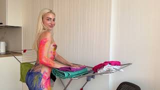 [4K Housewife] ❤️ Body art suit | How to clean clothes | Body art Haul | Try Haul