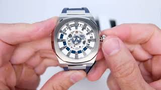 M3S blue - Swiss Made Automatic watch with mysterious hours display