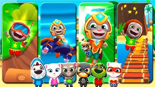 Talking Tom GOLD RUN VS HERO DASH in Super Worlds vs Raccoon Bosses– Who is better? Gameplay