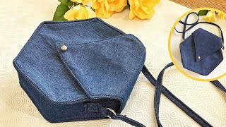 How to Make a Hexagon Denim Crossbody Bag | Bag Tutorial | Old Jeans Idea | Ire Heart Crafting