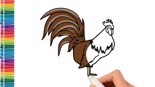 How to draw a rooster step by step