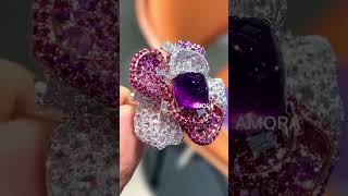 Luxury Natural Purple Sapphire Ring with Diamonds, Unique Floral Design, Precious Gift for Her