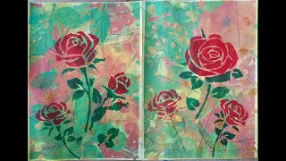 Creating a textured red rose painting - Stencil/ Digital print/ Monotype