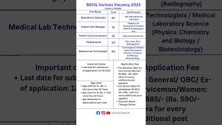 BECIL Recruitment 2023 Apply Online || Government job vacancy 2023 || #shorts #govtjobs