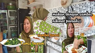 🔴BUAT SAMBEL TERASI UDANG KERING/EBI‼️TUMIS BAYAM BIKIN LAHAP MAKAN