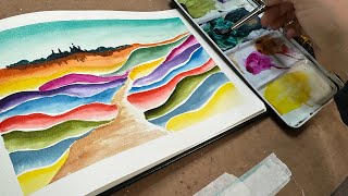 Watercolor Journal Day 94 (rainbow mountain)