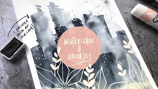 watercolor, gouache,  doodles ** painting with a scraper?!!