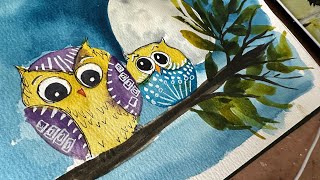 Watercolor Journal Day 99  ( Owl Illustrations)