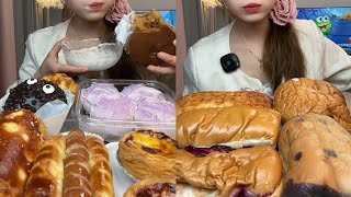 Asmr Eating Taro Cream Cake,Choco Cake,Tart,Cream Bun,Eating Cake with Cream Dessert Mukbang