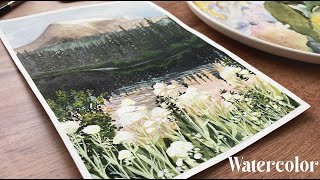 Watercolor View Painting / Forest Landscape and Lake / Paint With Me 🎨