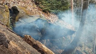 Bushcraft Сamping in a Сave, Survival Shelter in the Forest