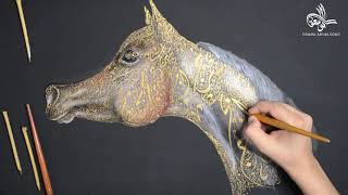 رسم حصان عربي بالحروف العربية سرج سابح arabian horse painting by calligraphy By Osama Abualsoud