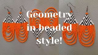 beaded fringe earrings ll hot orange ll geometryll diy