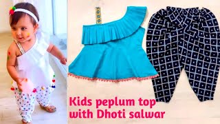 Kids peplum top with dhoti salwar cutting and stitching//2-3 year baby dress cutting and stitching