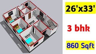 26x33 house plans || 26x33 ghar ka naksha || 26x33 house design || 860 Sqft