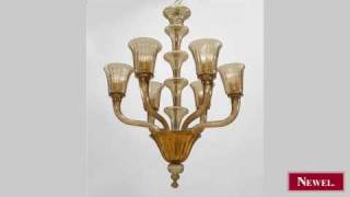 Antique 2 Italian 1940s smoked colored glass chandeliers