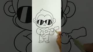 Cute monkey playing guitar drawing for kids | easy drawing @taposhicutedrawing1996