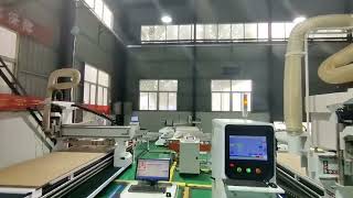 ATC Woodworking machines with auto loading and unloading functions and tables.