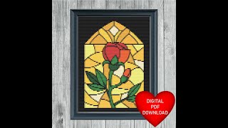 Red Rose Stained Glass Window Cross Stitch Video