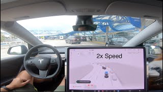 Tesla FSD Airport Drive with 4 Disengagements - 2x Speed