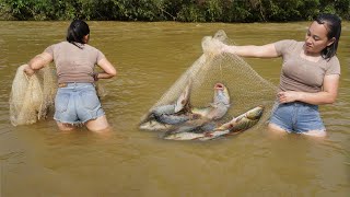 Amazing Fishing After Flood in Village - Best Village Fishing Video - Traditional Net Fishing