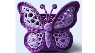 🧶💯👌AMAZING😍CROCHET DESIGN 🧶💯 BUTTERFLY SHAPE BASKET MAKING TUTORIAL #crochet #butterfly #basket