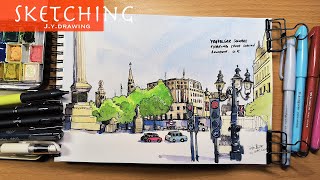 Sketching London with Mechanical Pencil, Watercolor & Various Pens