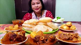 asmr spicy mutton curry egg curry luchi/poori chilli mukbang massive eating sounds