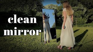 [4K]🍿Cleaning a mirror, transparent dress, outdoors