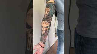 Full sleeve tattoo “ Netflix serie” by Andrea Tartari