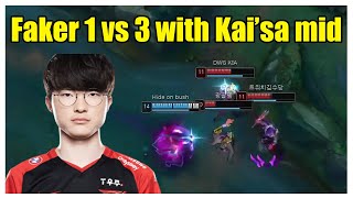 T1 Faker goes 1 vs 3 with Kai'sa mid