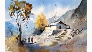 Watercolor landscape painting