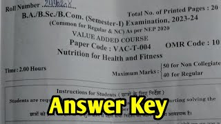 Nutrition for Health and Fitness | B.A B.Sc 1st Year 1st Semester Exam 2024 Paper Answer Key 2024