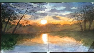 How To Paint Water Colour In Sunset!! Sunset Painting In Easy Way!!